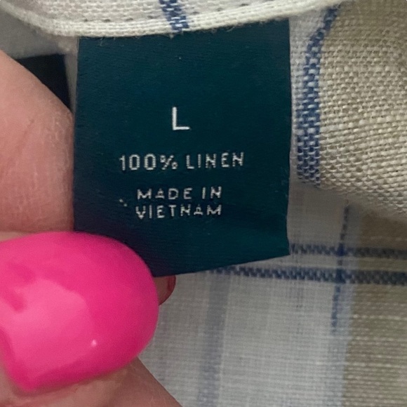 Perry Ellis 100% linen plaid short sleeve shirt size large - Picture 6 of 7